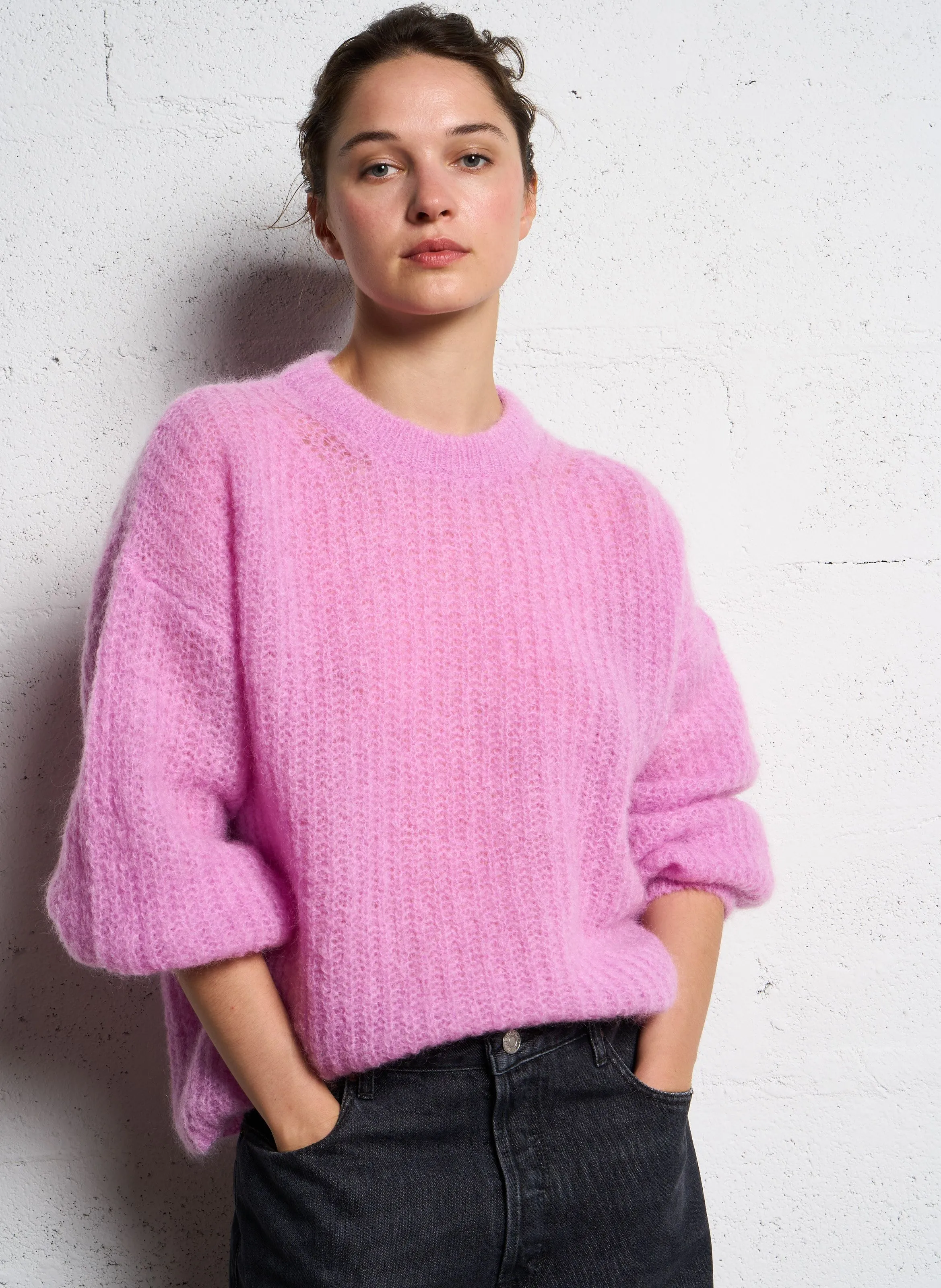 DES PETITS HAUTS BURMA - Jersey de mezcla de lana con cuello redondo oversize en rosa