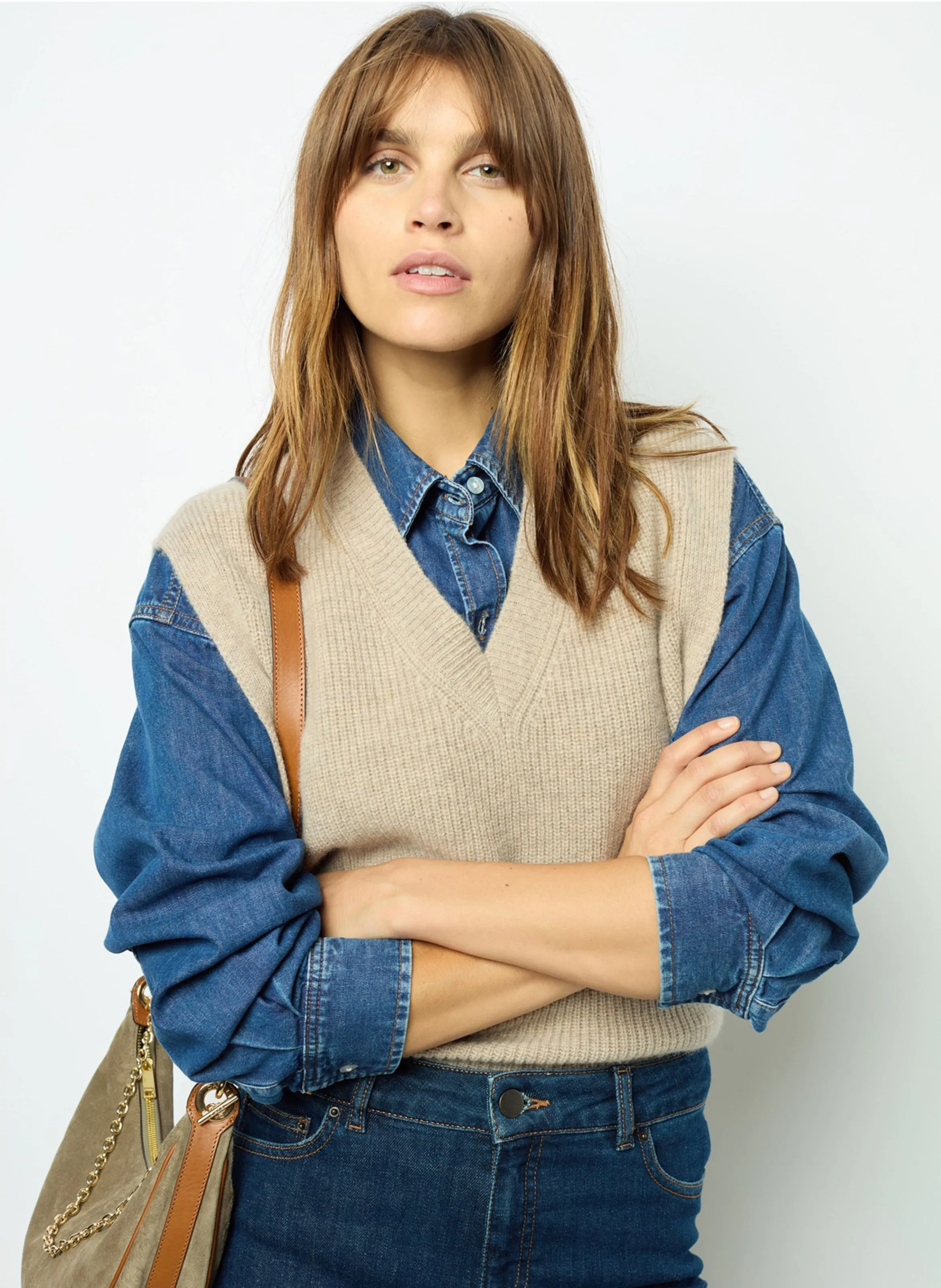 GERARD DAREL JULIETTA - Jersey sin mangas de lana con cuello de pico en beige