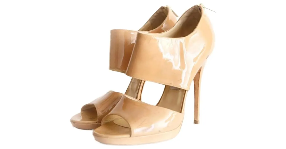 Jimmy Choo, sandalias de charol color hígado en talla 40. Castaño 