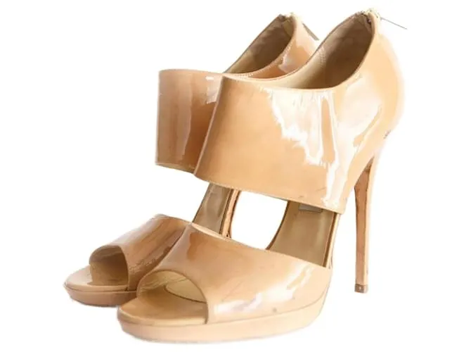 Jimmy Choo, sandalias de charol color hígado en talla 40. Castaño 