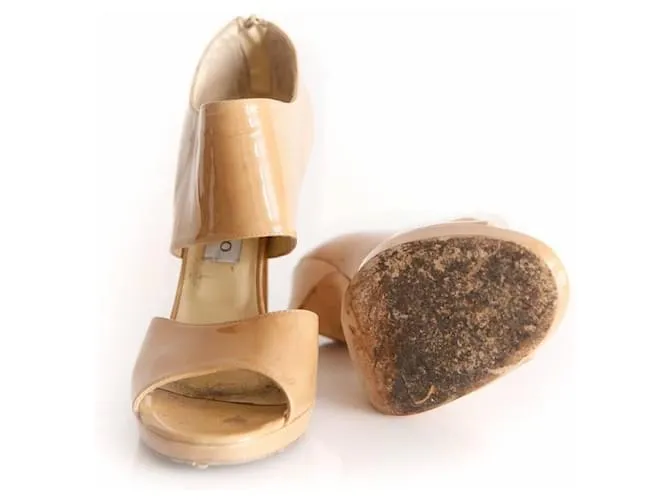 Jimmy Choo, sandalias de charol color hígado en talla 40. Castaño 