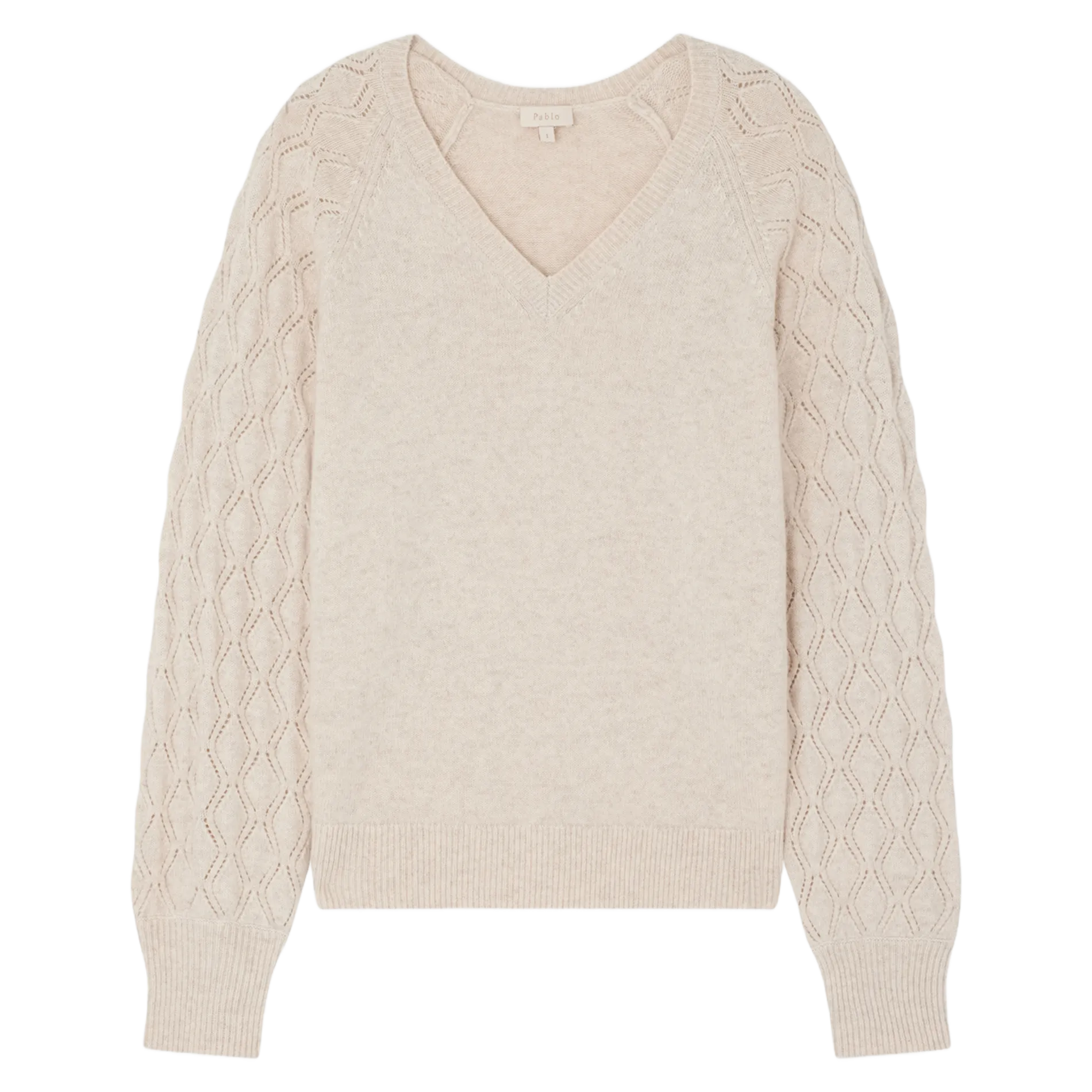 PABLO JIOTI - Jersey recto de lana con cuello de pico en beige