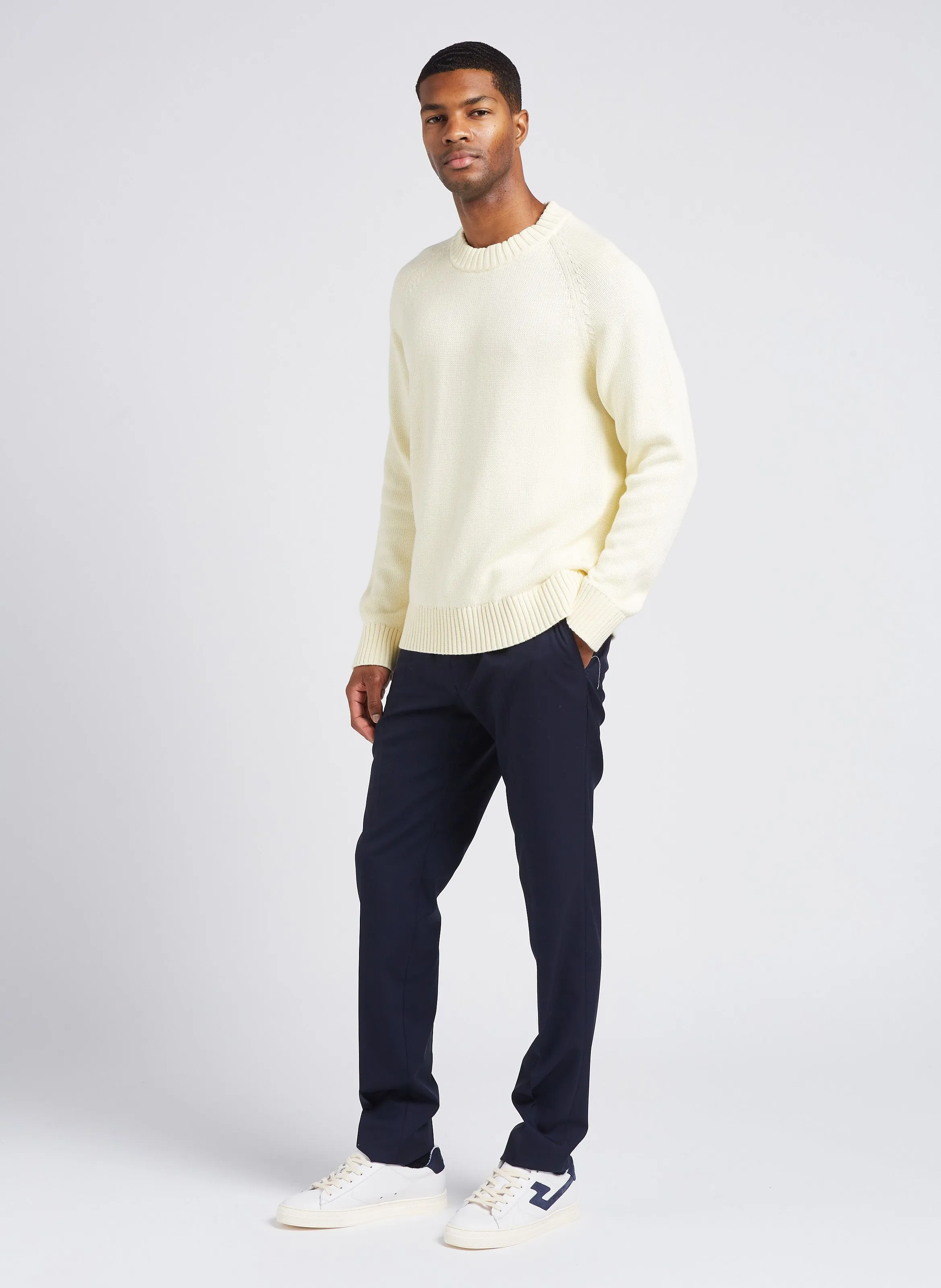 SAISON 1865 PANN - Jersey recto de mezcla de algodón con cuello redondo en blanco