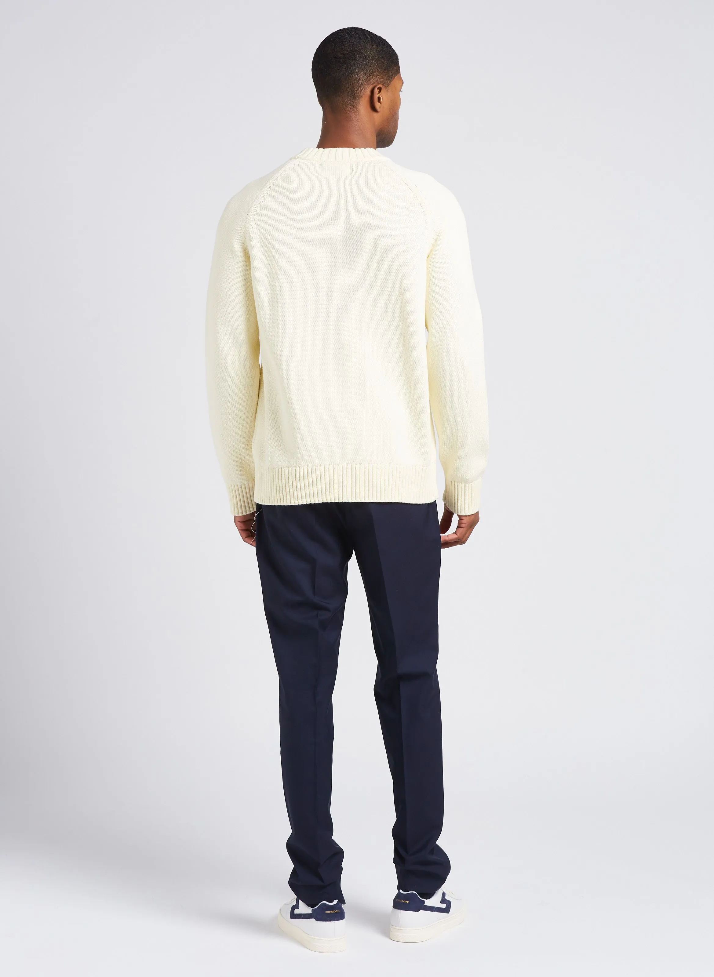 SAISON 1865 PANN - Jersey recto de mezcla de algodón con cuello redondo en blanco
