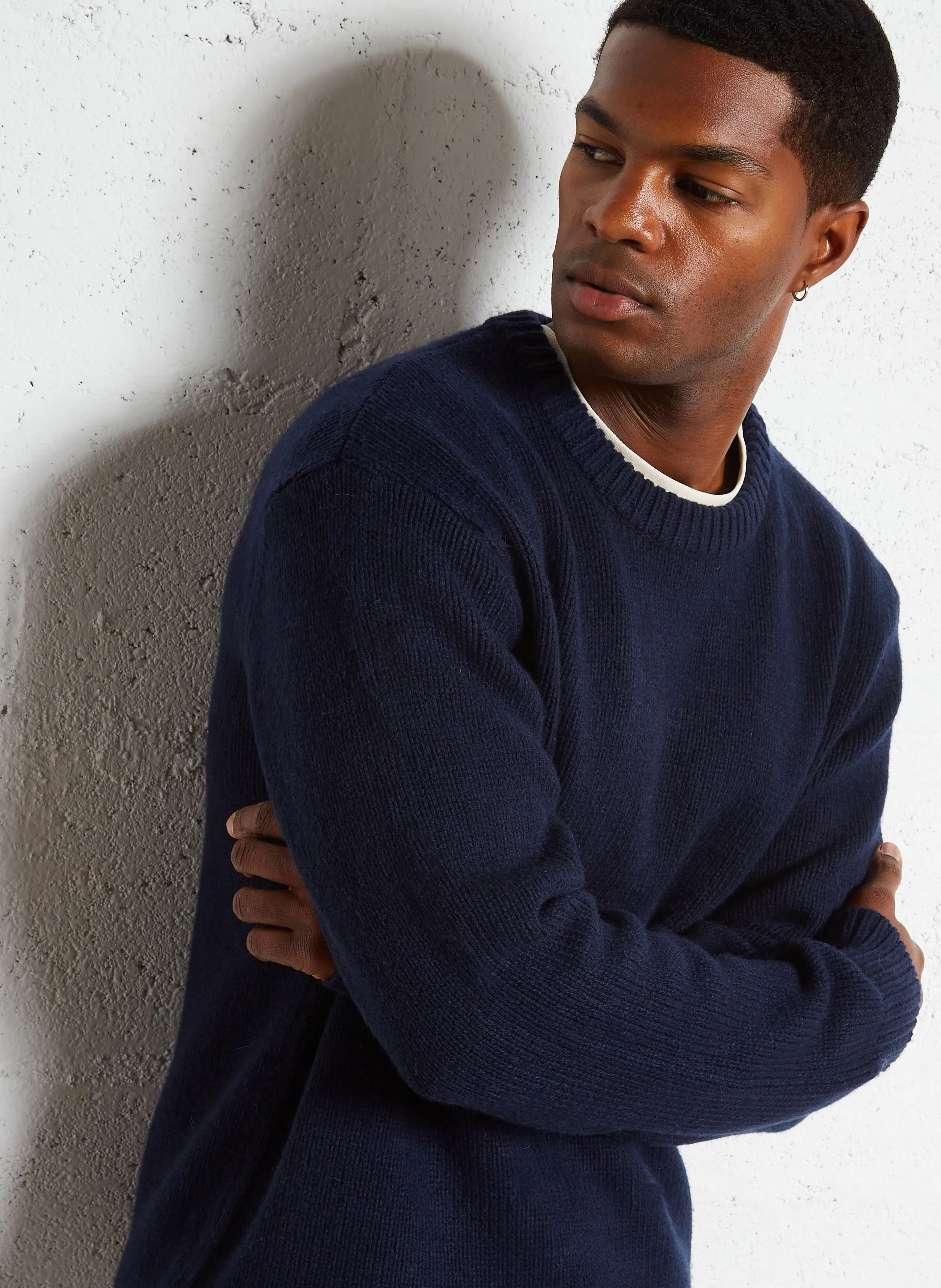 SELECTED CODY - Jersey recto de mezcla de lana con cuello redondo en azul