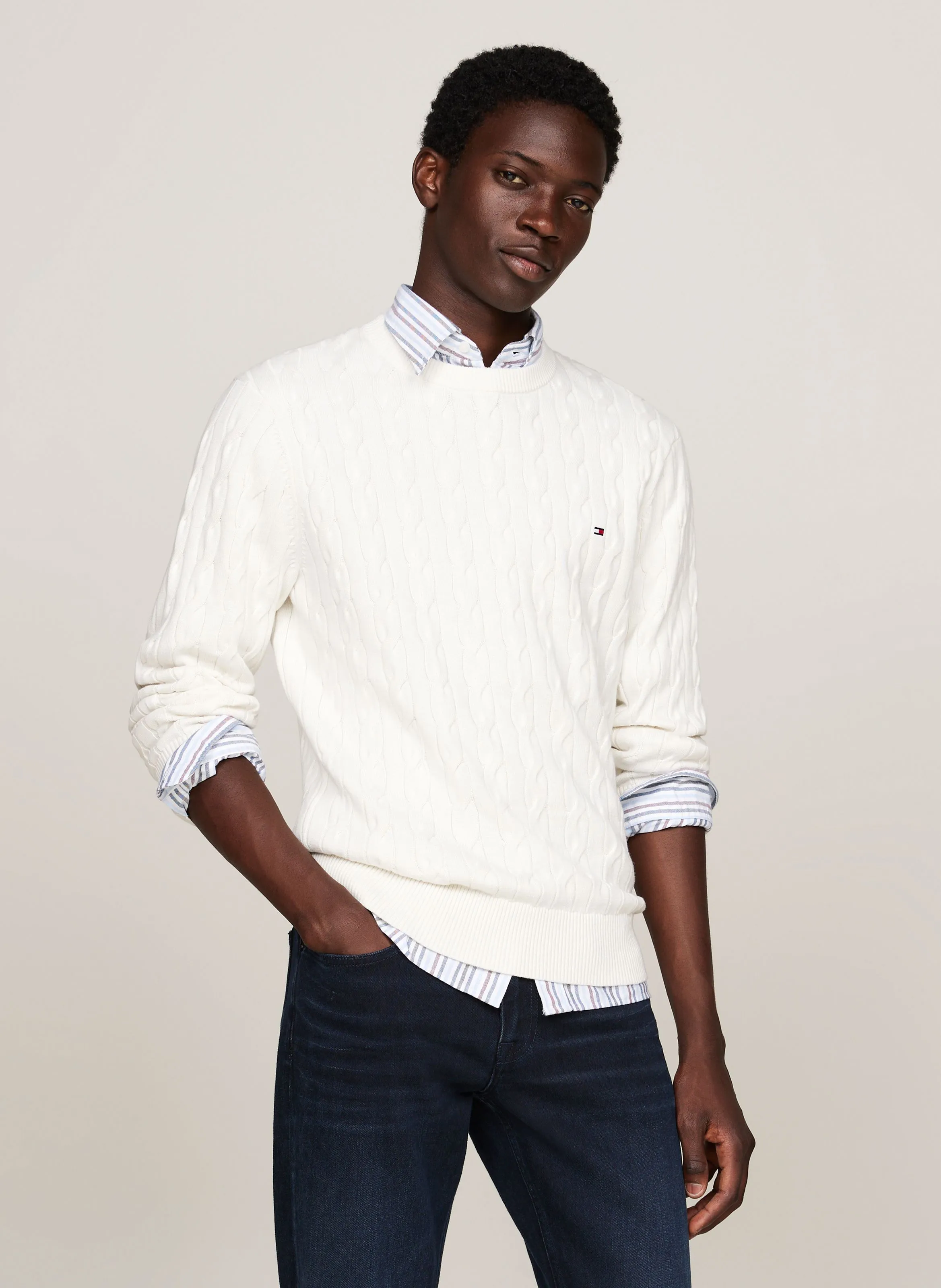 TOMMY HILFIGER Jersey de algodón orgánico con cuello redondo recto. en blanco
