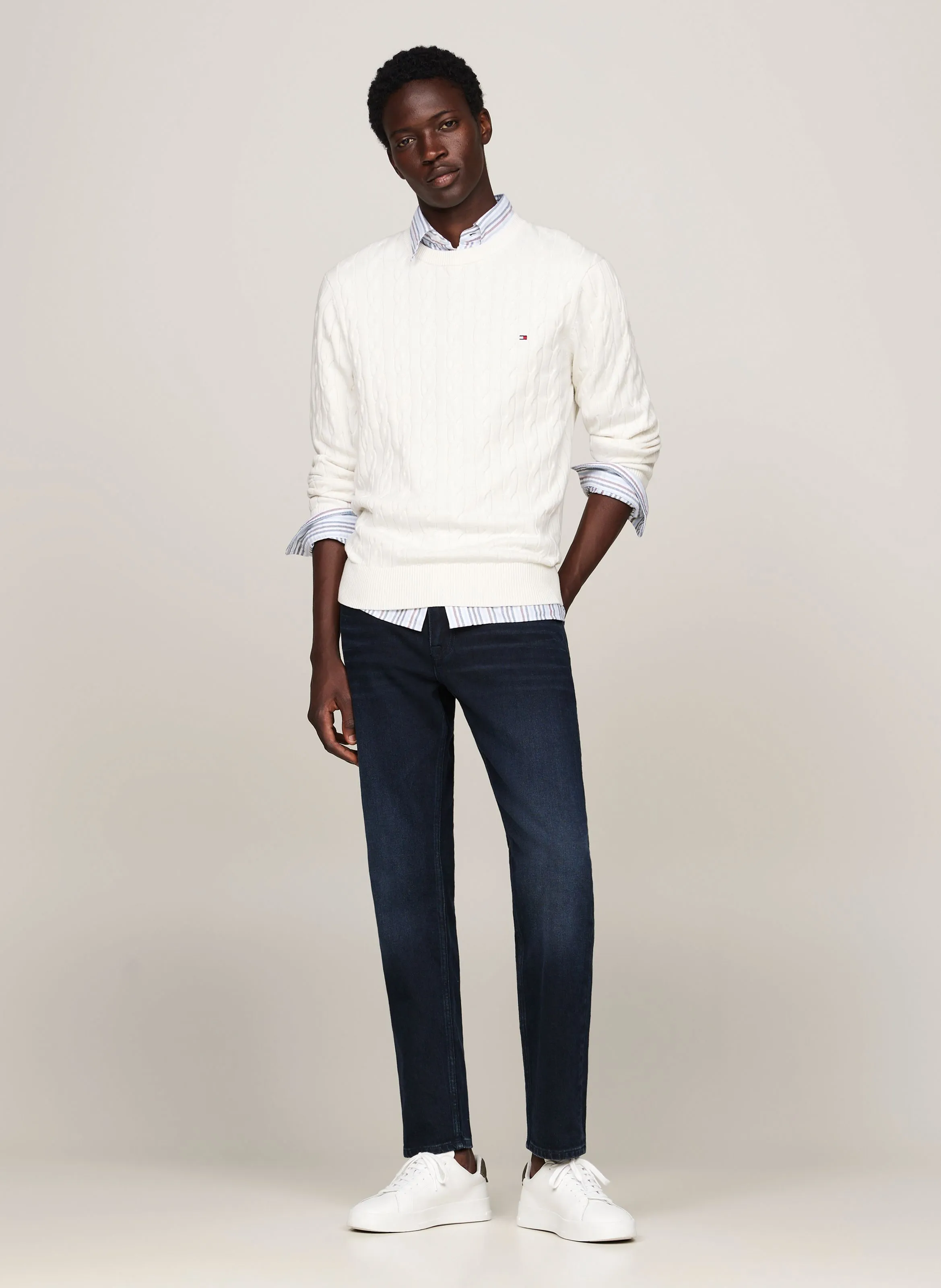 TOMMY HILFIGER Jersey de algodón orgánico con cuello redondo recto. en blanco
