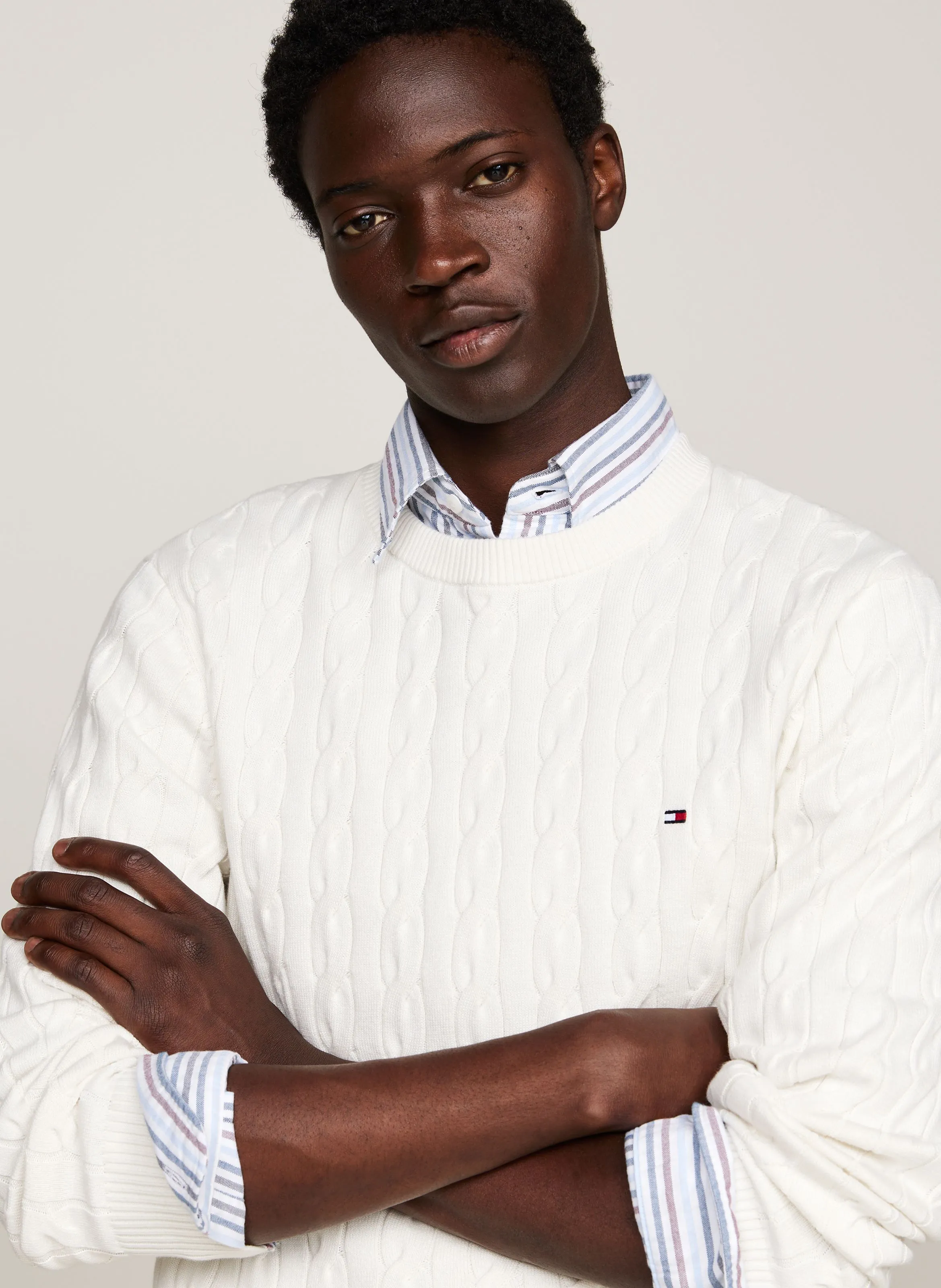 TOMMY HILFIGER Jersey de algodón orgánico con cuello redondo recto. en blanco