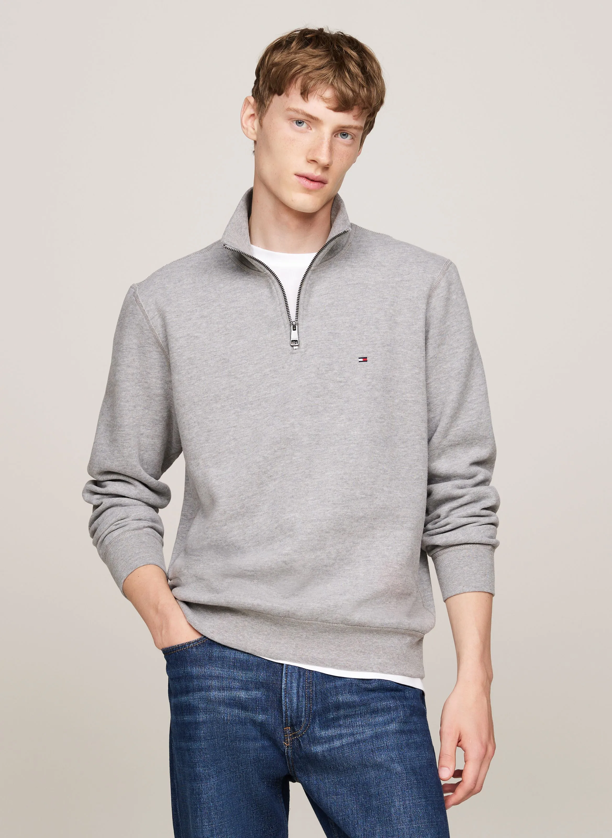 TOMMY HILFIGER Jersey recto de mezcla de punto con cuello alto en gris