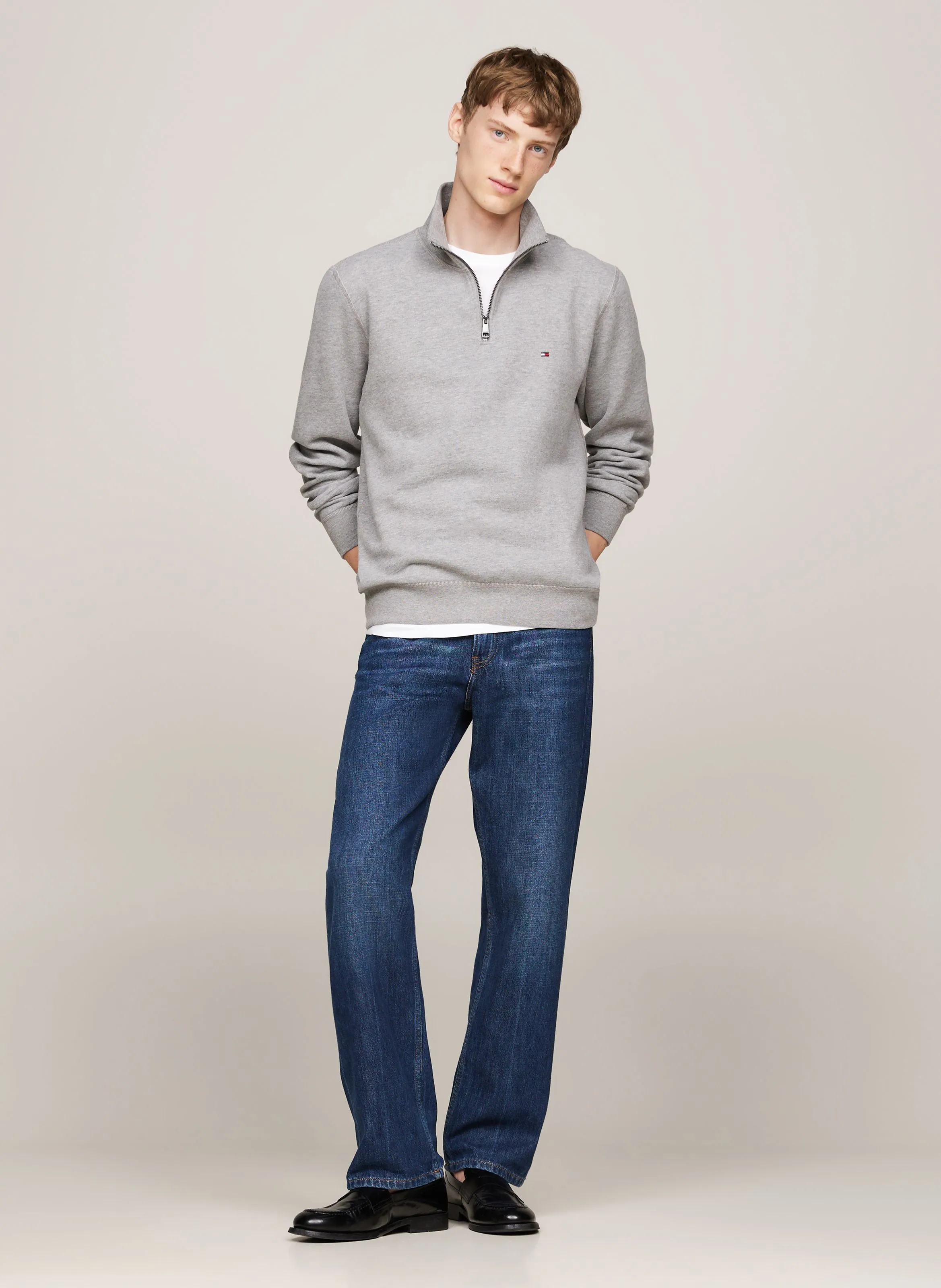 TOMMY HILFIGER Jersey recto de mezcla de punto con cuello alto en gris