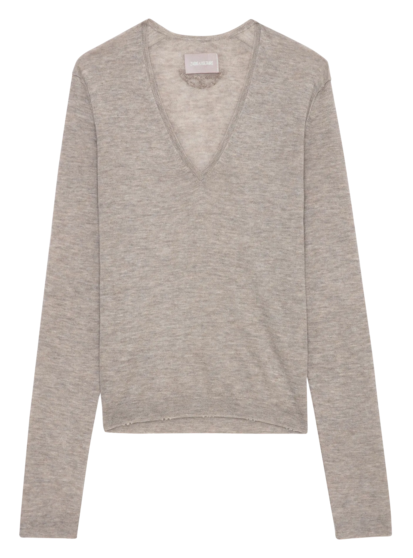 ZADIG&VOLTAIRE RIVY - Jersey recto de cachemira con cuello de pico en beige