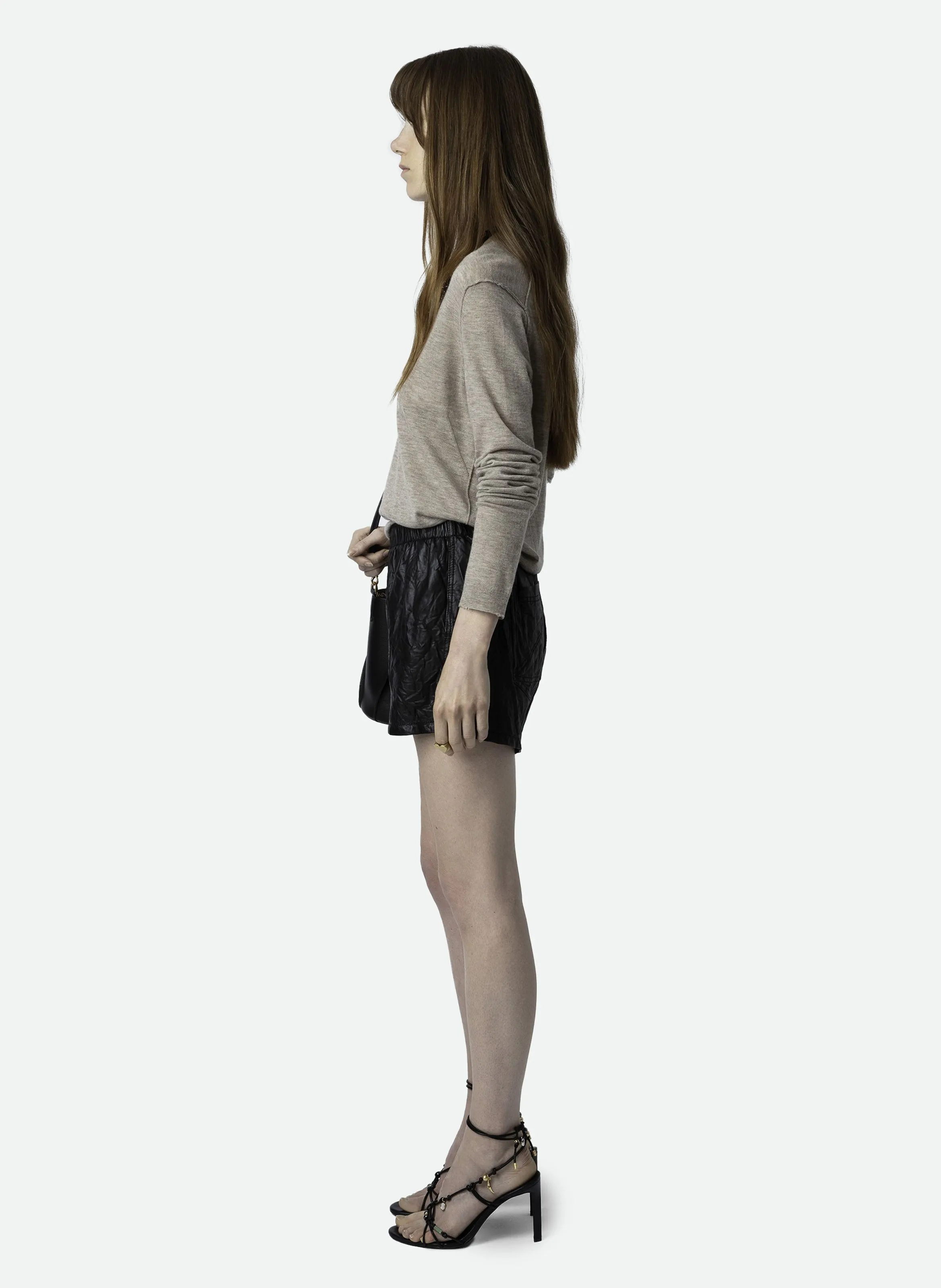 ZADIG&VOLTAIRE RIVY - Jersey recto de cachemira con cuello de pico en beige