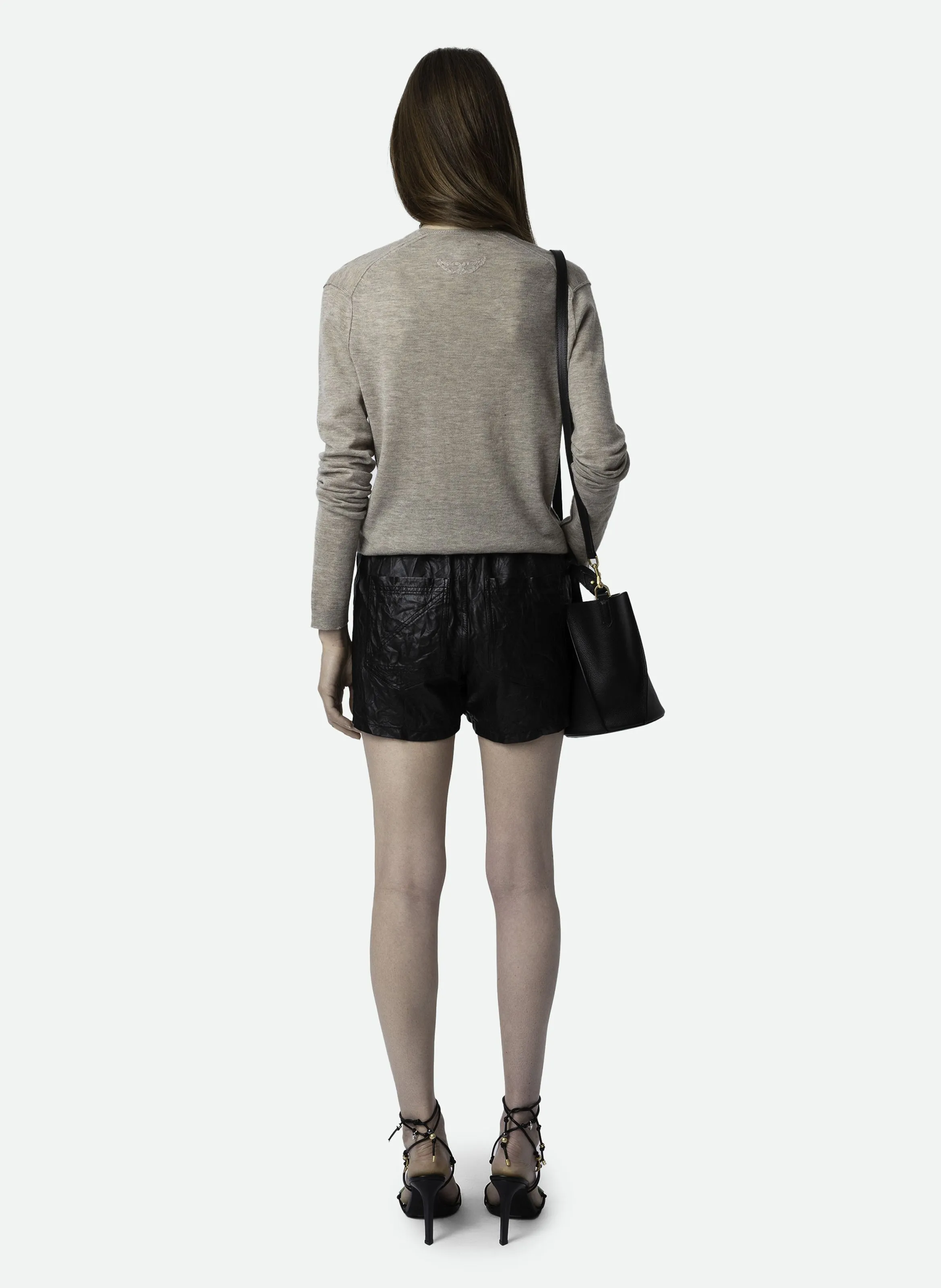 ZADIG&VOLTAIRE RIVY - Jersey recto de cachemira con cuello de pico en beige